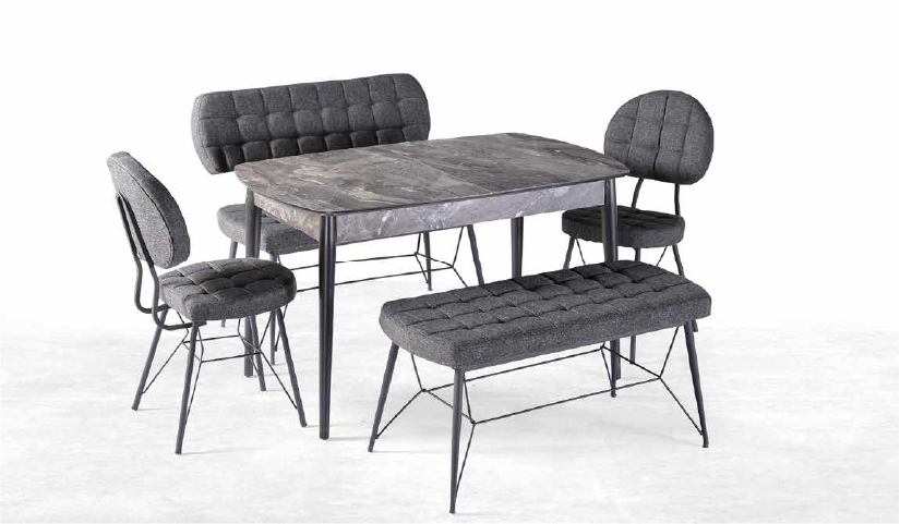 Pearl Tufted Walnut Dining Table Set