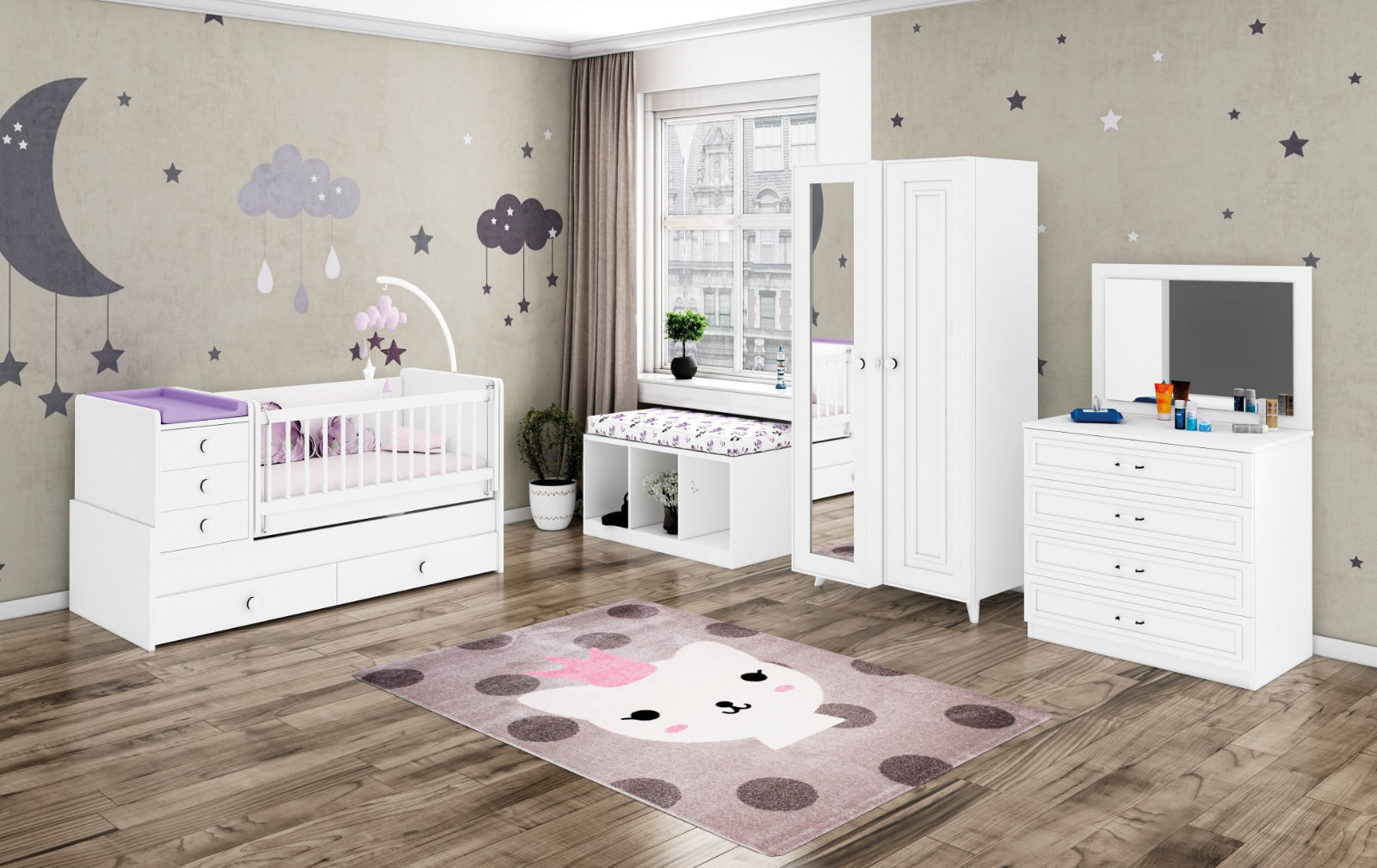 27123 Helen Rocking Baby's Room with Extending Bed Frame